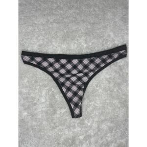 NWOT Victoria’s Secret Cotton Lingerie Argyle Plaid Thong Pink Black Gray Size L